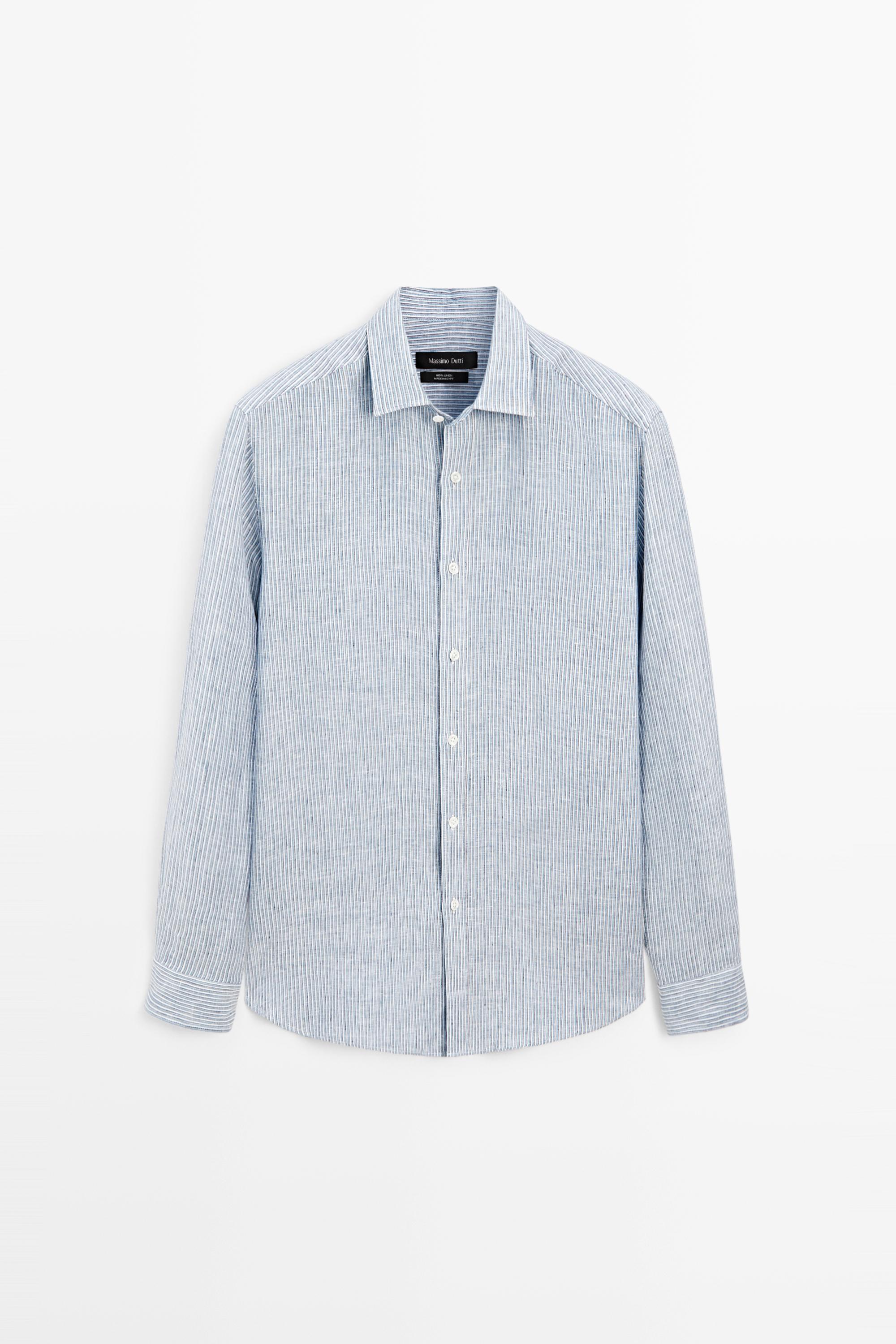 100% linen shirt with discontinuous stripes